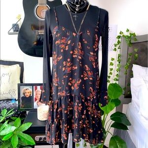 BCBGeneration Floral Sheer Sleeve Dress - black